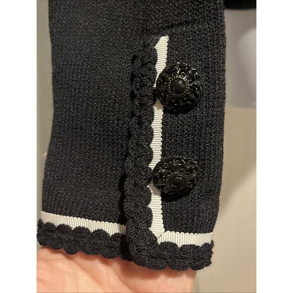 Vtg St John Santana Knit Black Jacket White Piping Crochet Hem Buttons Sz 2 - Picture 8 of 12